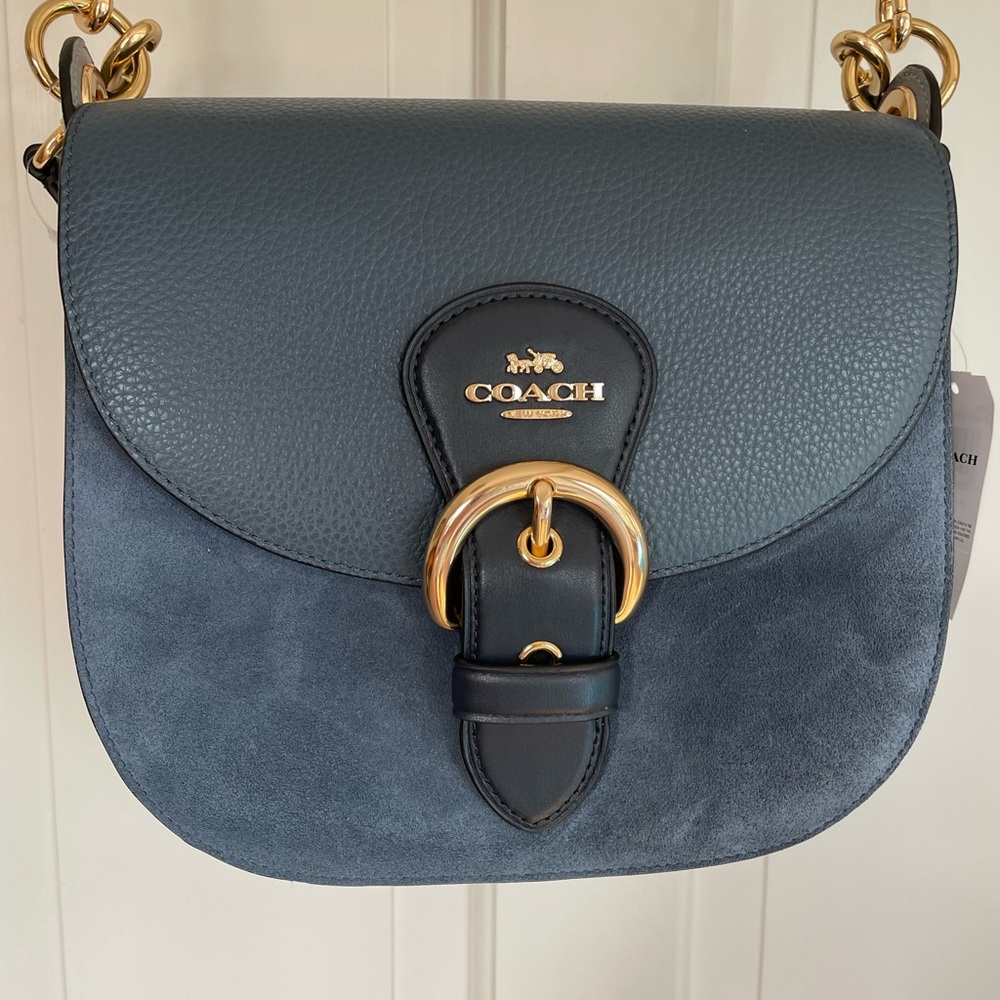 NEW WITH TAGS💙COACH💙 crossbody or wrist BLUE LEATHER & SUEDE OBO